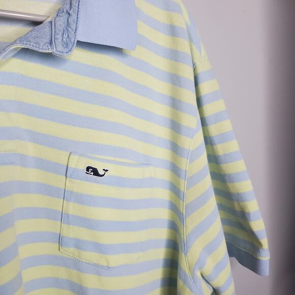 Vineyard Vines Men's 100% Cotton Polo Short Sleeve Shirt XL Striped Yellow Blue - Picture 2 of 12